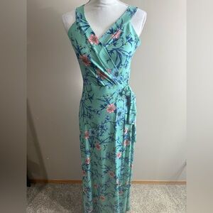 41 Hawthorn Mint Green Floral Wrap Maxi Dress with Pink Blossoms size medium